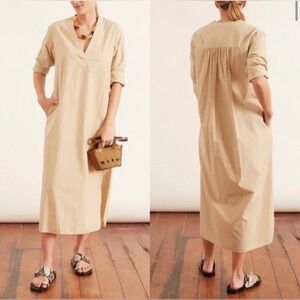 NILI  LOTAN Raven Cotton Poplin Tunic Caftan Maxi Dress in Sand